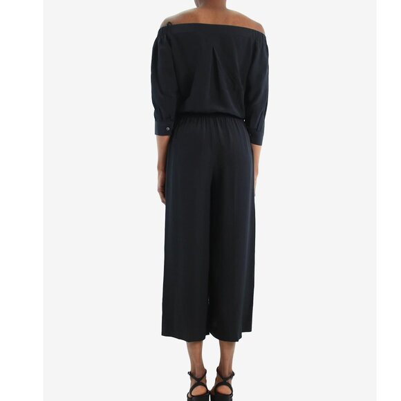 THEORY SILK ELASTIC WAIST 3/4 SLEEVE TWO SIDE POCKET WIDE LEG JUMPSUIT SZ 4 - Picture 4 of 9